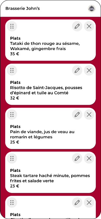 Gérez votre carte des plats